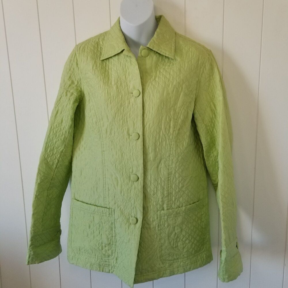 Coldwater Creek Women's Silk Quilted Jacket Size Small Button Up Green